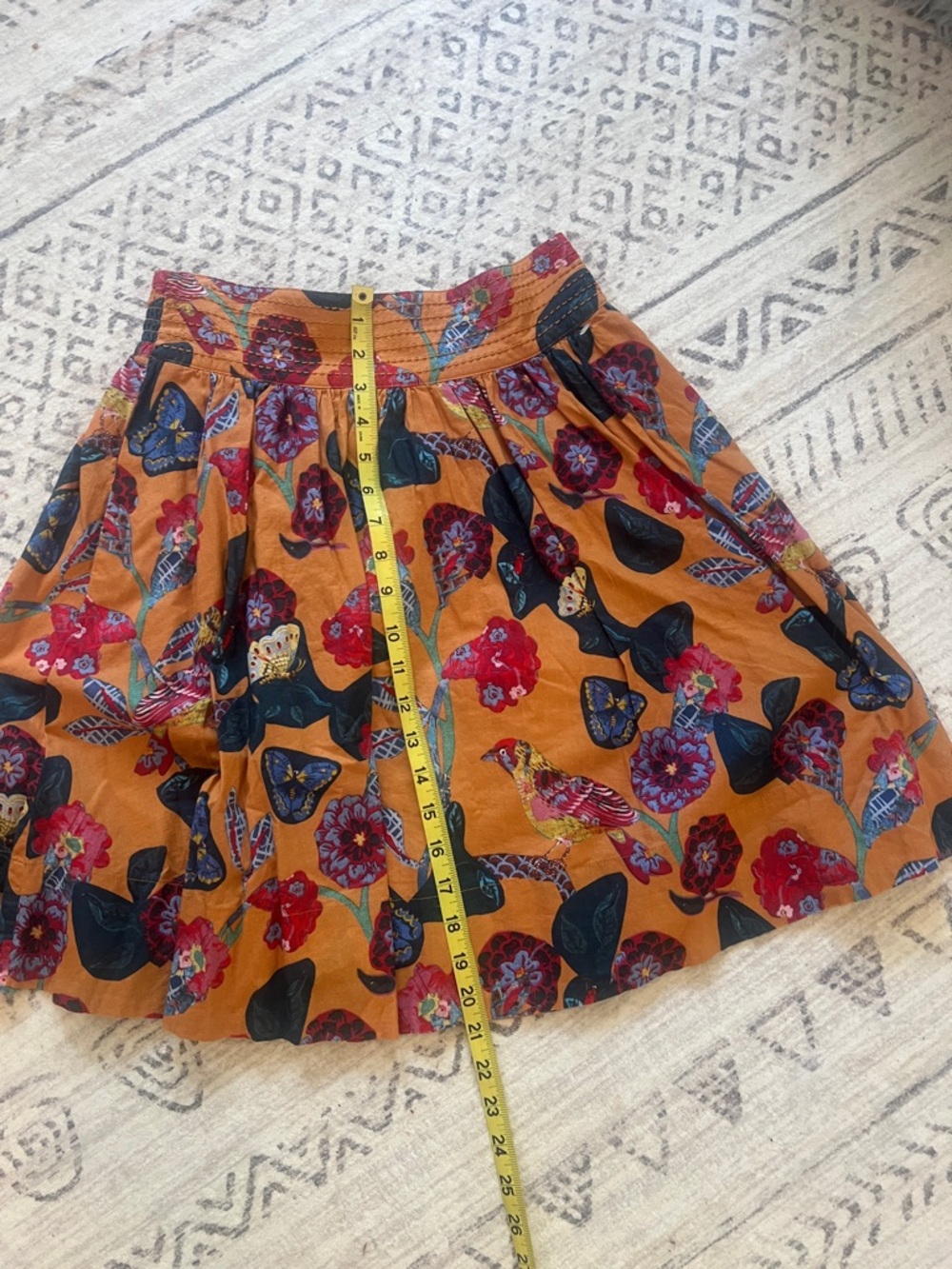 Nathalie du Pasquier Orange Floral A-Line Skirt with Navy Accents - Picture 4 of 7